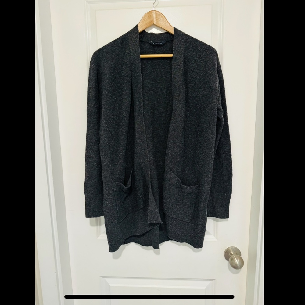 Denver Hayes Mid Length Soft Black Dark Gray Cardigan with Pockets